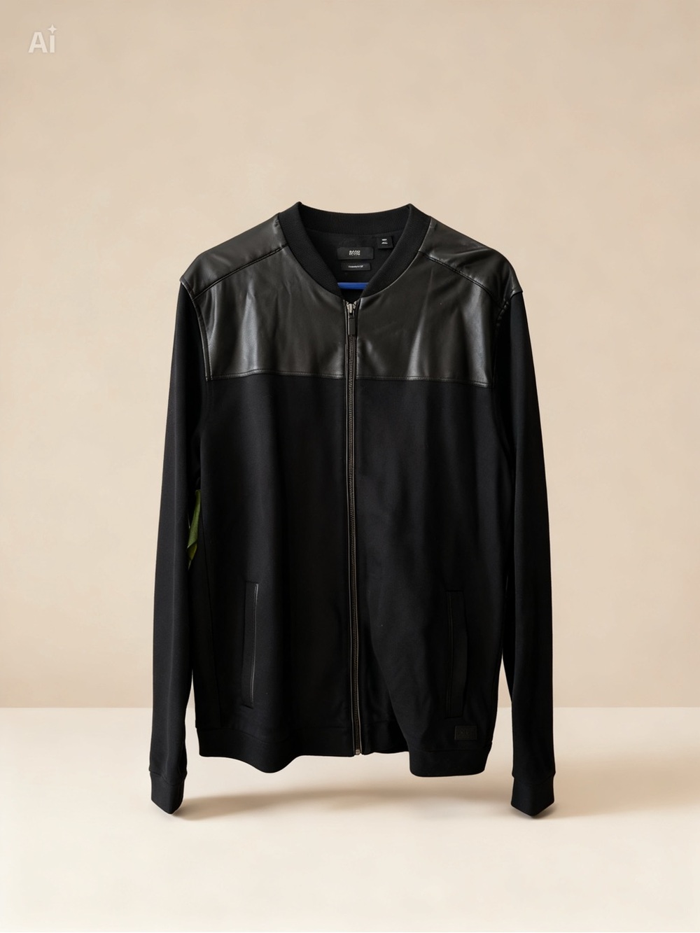 NWOT Men’s Boss Black Bomber Jacket with Leather Yoke